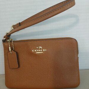 Camel-Colored Small Genuine Coach Purse With Wristlet